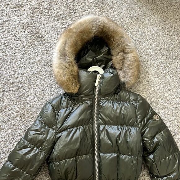 NWT Michael Kors women Olive green long winter coat puffer faux fur hoodie XXS - Picture 1 of 16